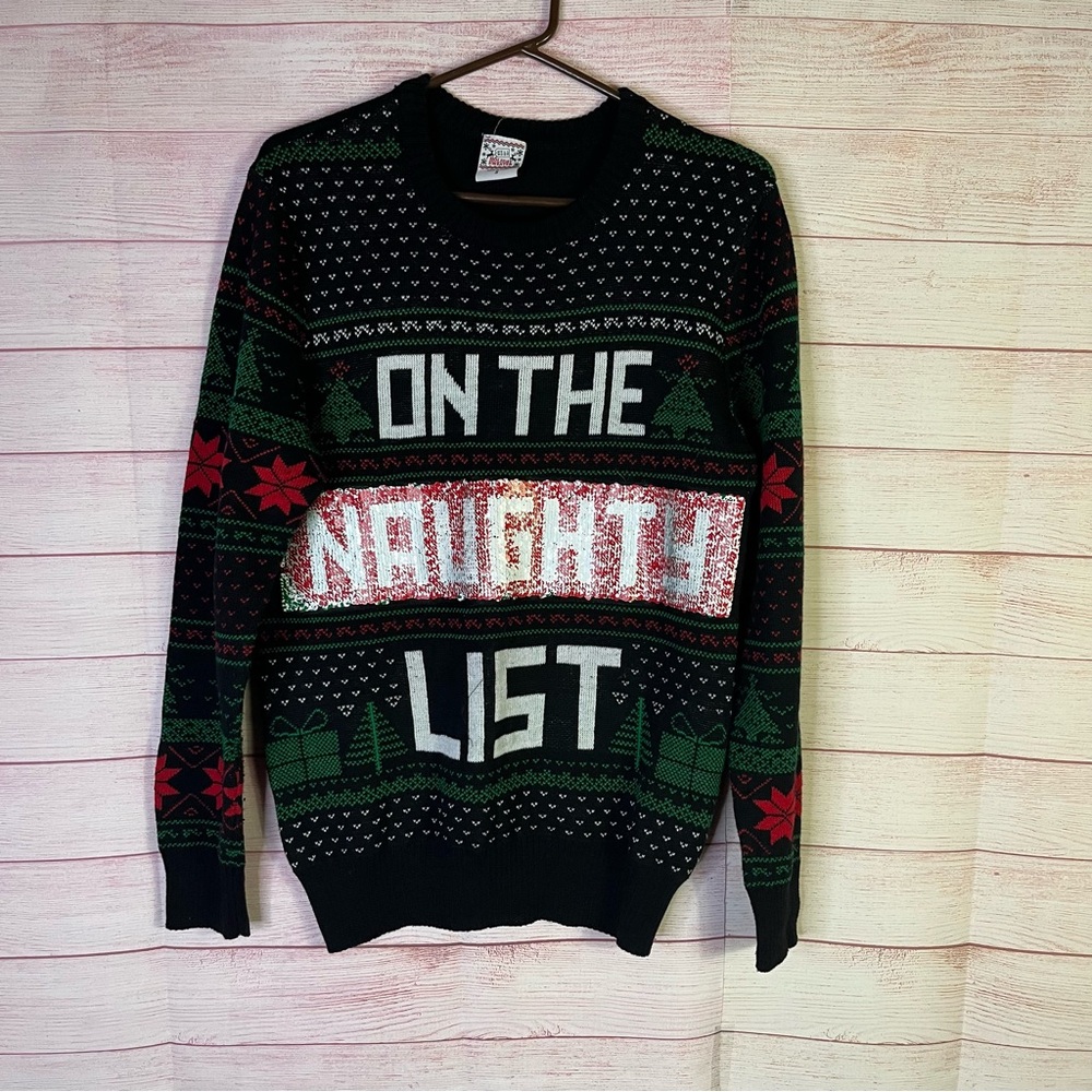 Well Worn‎ Reversible Sequin On the Naughty Nice List Christmas Sweater Small